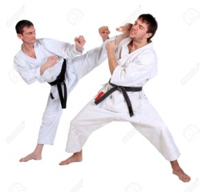 16732390-Karate-Men-in-a-kimono-with-a-white-background-Battle-sports-capture-Stock-Photo
